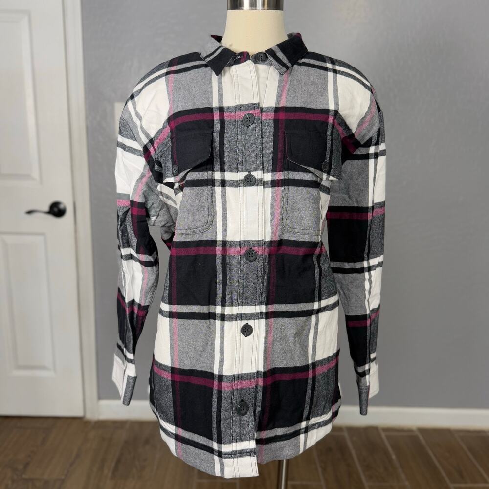Eddie Bauer Women's Eddie's Fleece-Lined Shirt Jacket, Black Plaid, 2XL
